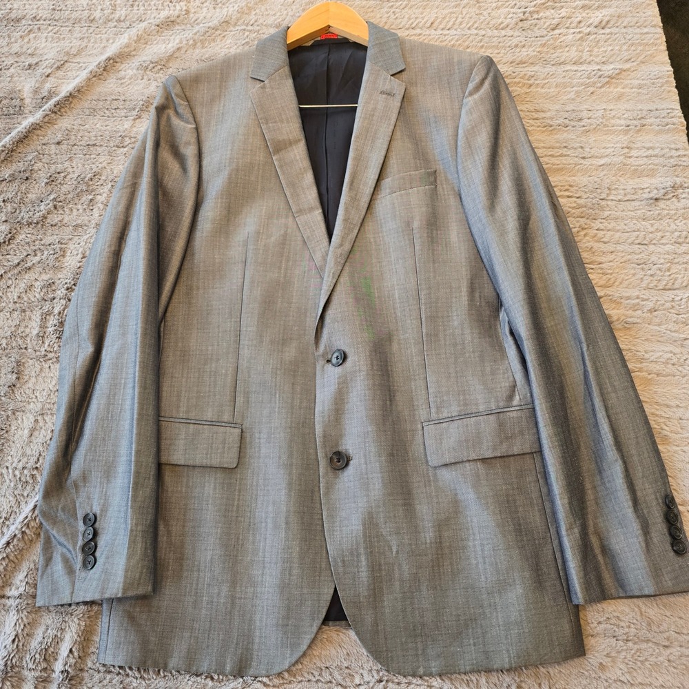 Hugo Boss Hugo Amaro Heise Grey Virgin Wool Cotton Blazer Sport Coat Mens 42L